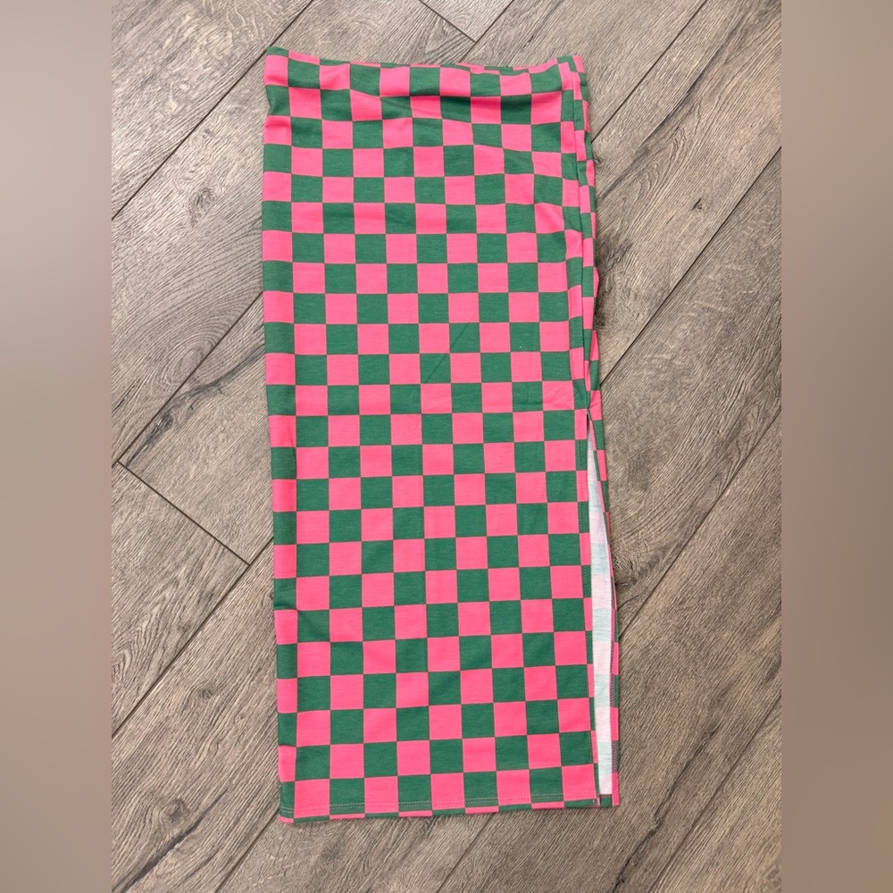 Pink & Green Checkered Skirt | Size M | Bold Dopamine Style